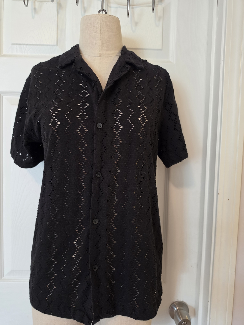 Black Eyelet Button-Up Shirt Size Small